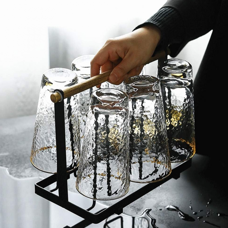 Wooden Handle Cup Drying Rack Stand