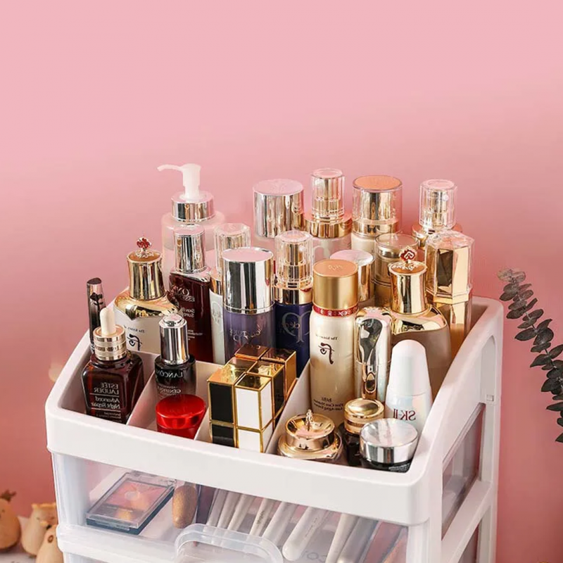 Transparent Plastic Four Layer Cosmetic Storage Box | Women Care Accessories | Shopright.pk