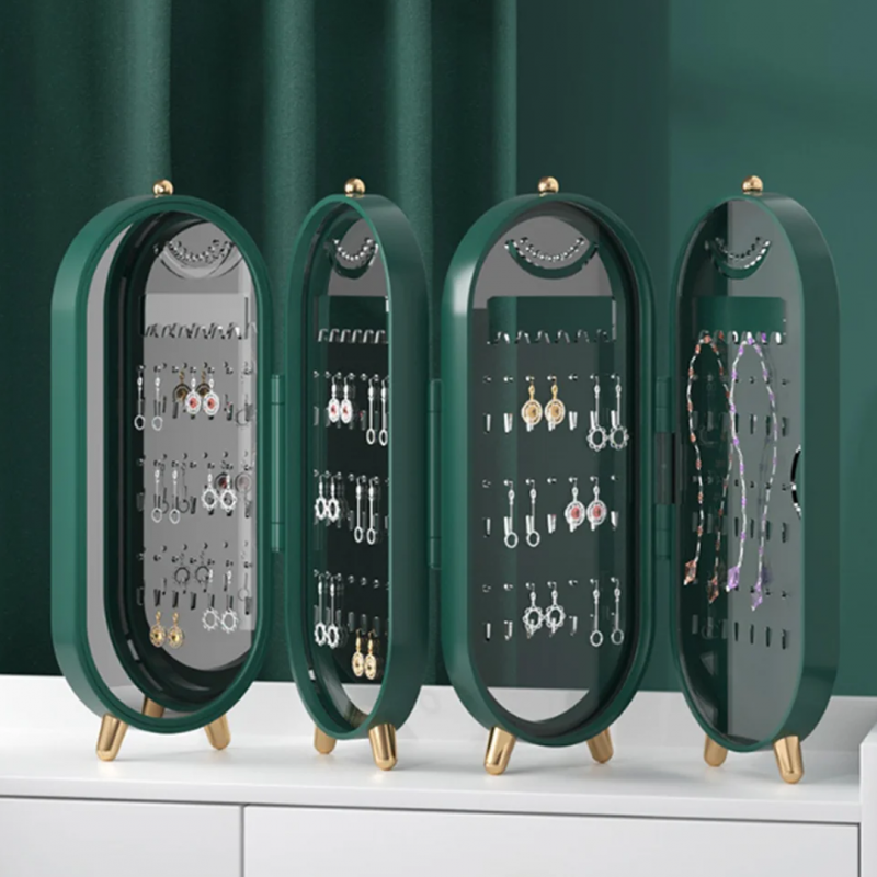 Discover Organizational Bliss: 4 Doors Foldable Jewelry Organizer With Mirror | Shop Now | Shopright.pk