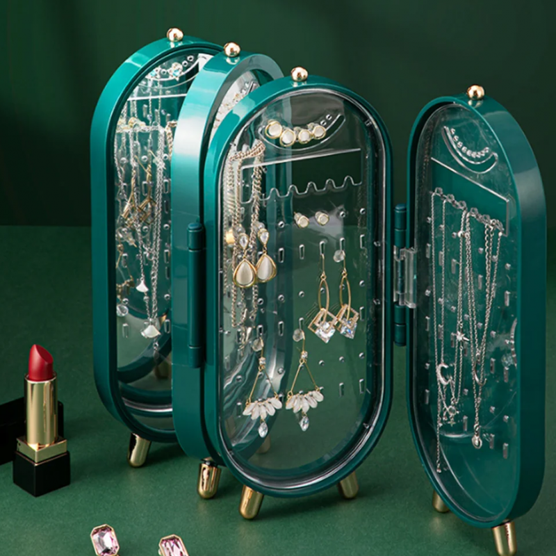 Discover Organizational Bliss: 4 Doors Foldable Jewelry Organizer With Mirror | Shop Now | Shopright.pk