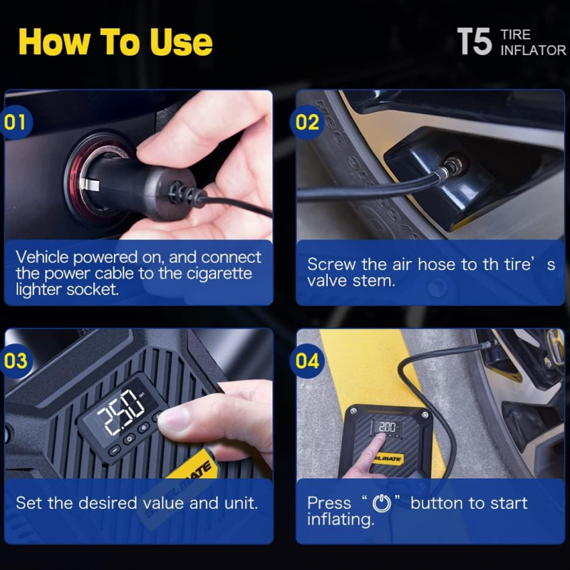STEELMATE T5 Air Compressor Pump Portable & Powerful Tire Inflator 12V
