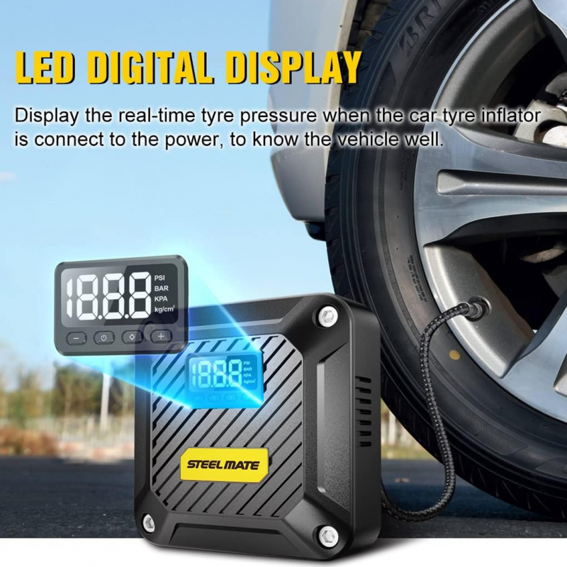 STEELMATE T5 Air Compressor Pump Portable & Powerful Tire Inflator 12V