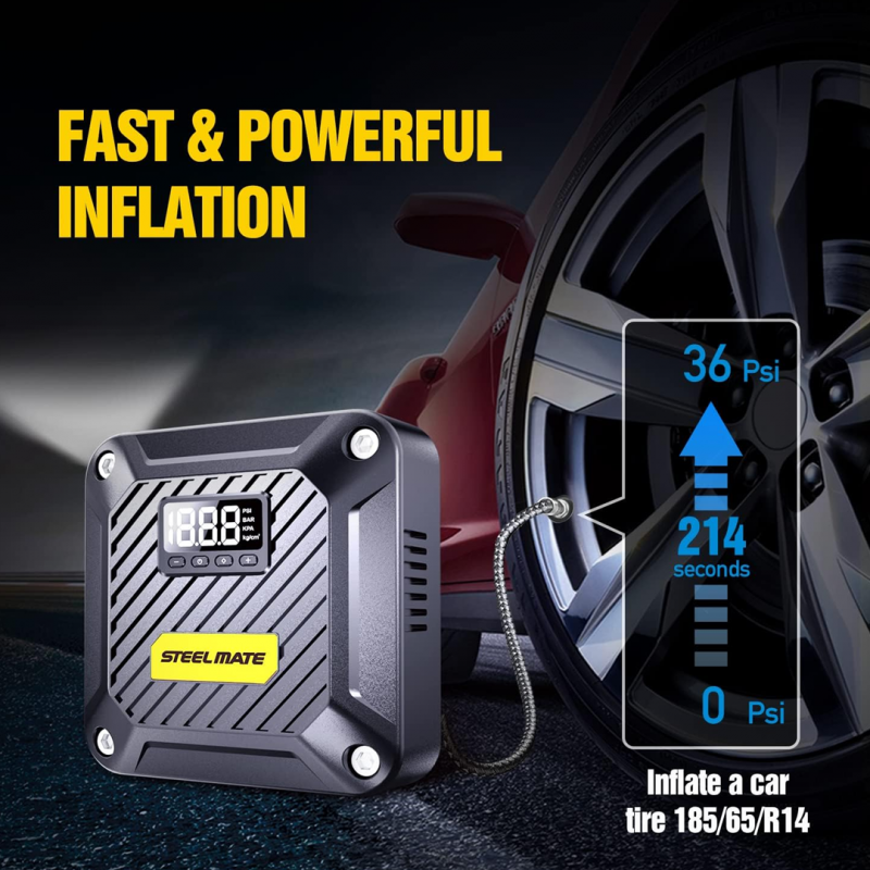 STEELMATE T5 Air Compressor Pump: Portable & Powerful Tire Inflator 12V DC | Car Accessories | Shopright.pk