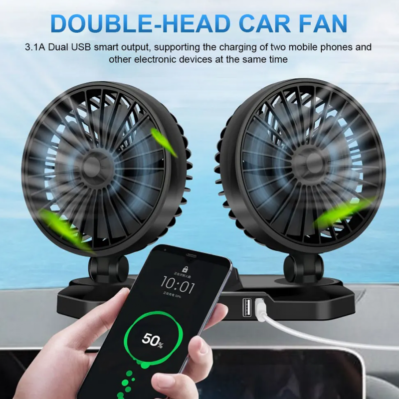 360° Adjustable Double Head Air Fan | Car Accessories | Shopright.pk