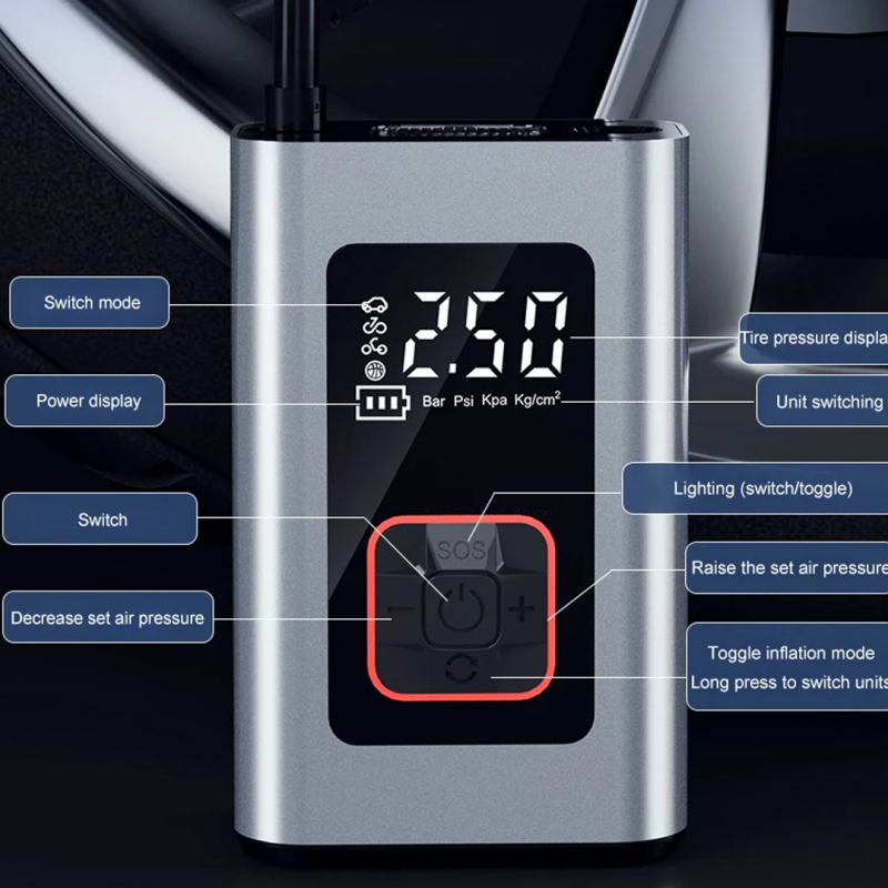 3 IN 1 Portable Electric Air Compressor Power Bank - P99 | Car Accessories | Shopright.pk