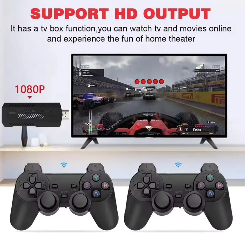 X2 Plus Retro 3D 32000+ Video Games 4K HD Output Game Stick With 2 Wireless Controllers