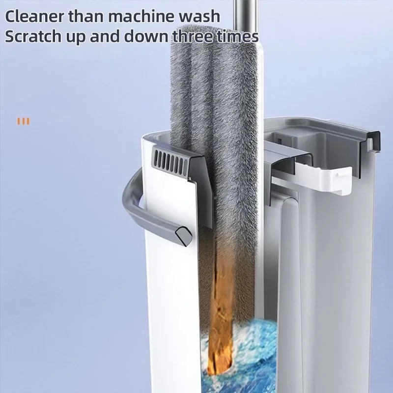 Squeeze Flat Floor Mop And Bucket Set With 2 Microfiber Mop