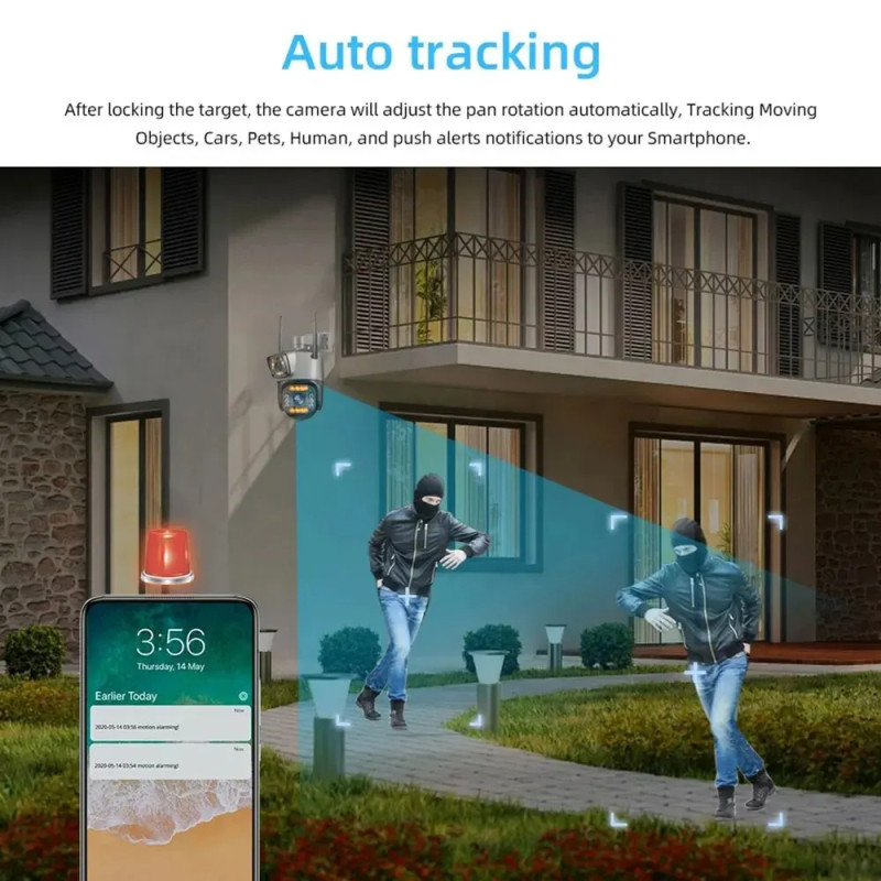 Outdoor PTZ WiFi Camera with Dual Lens High Resolution Security Cam V380 PRO