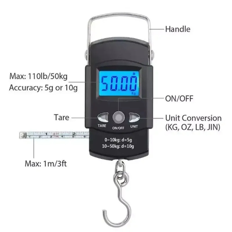 Portable Electronic Scales Weighing 50kg/1g with a spring scale hook luggage