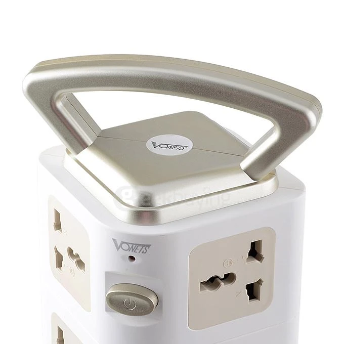 Smart WiFi Power Adapter Vertical Socket with USB & Ethernet Ports - White + Golden (EU Plug)