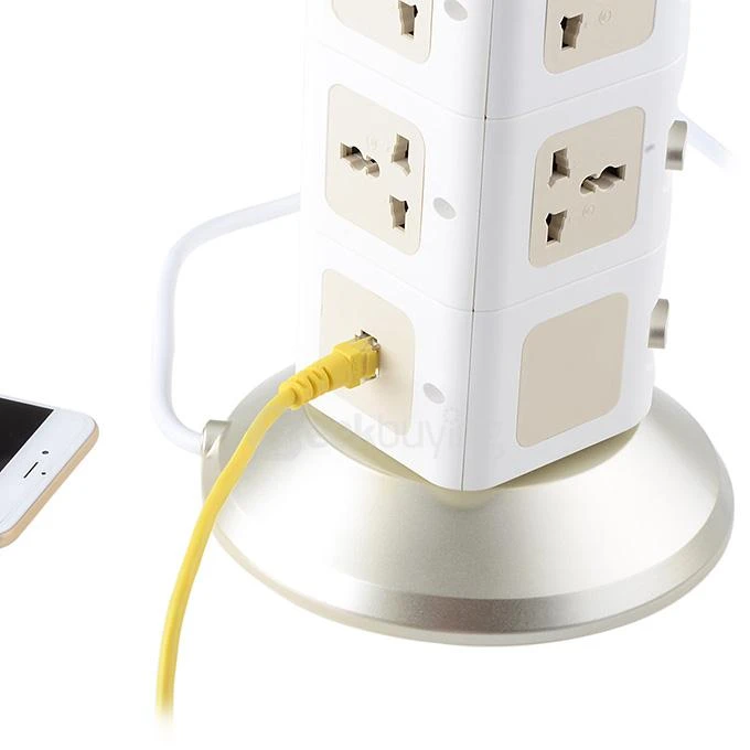 Smart WiFi Power Adapter Vertical Socket with USB & Ethernet Ports - White + Golden (EU Plug)