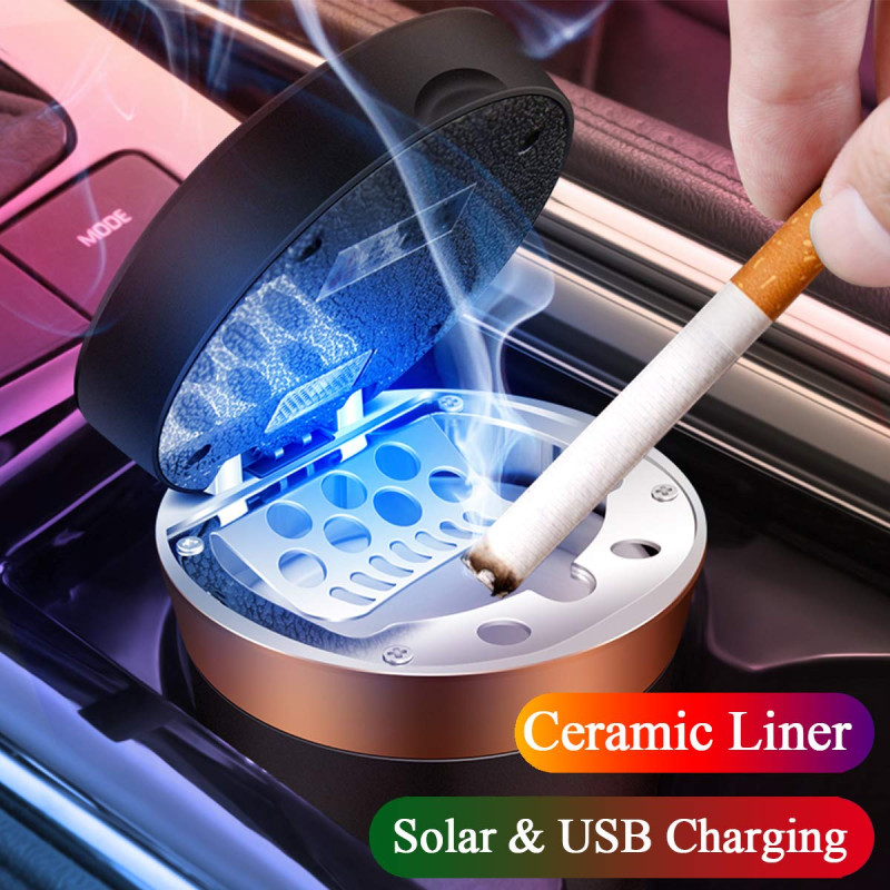 Car Ceramic Ashtray with Detachable Solar Energy Lighter