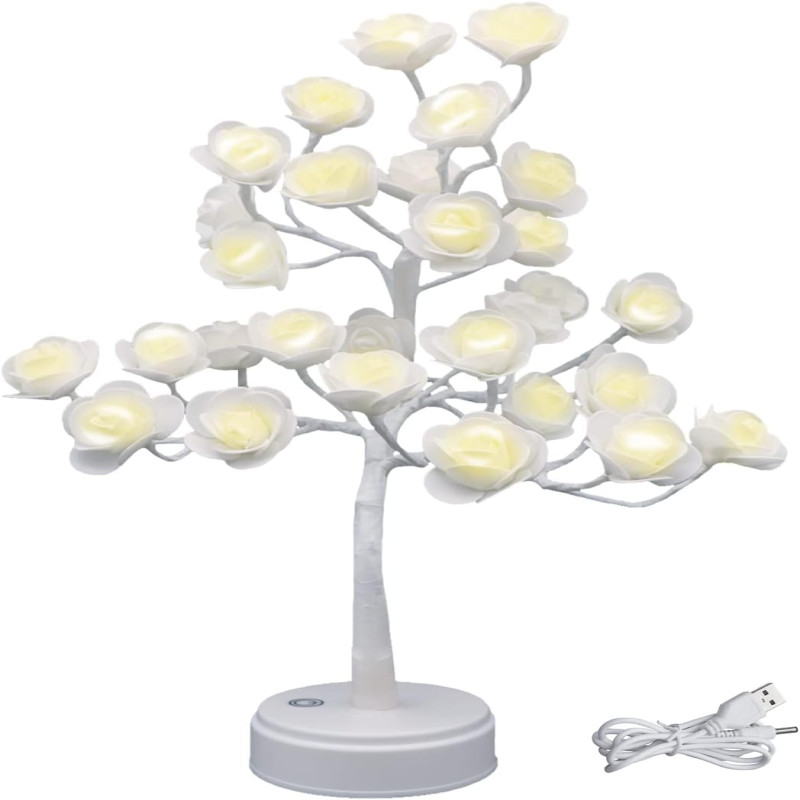 Rose Flower Bouquet Night Light Tree Lamp White
