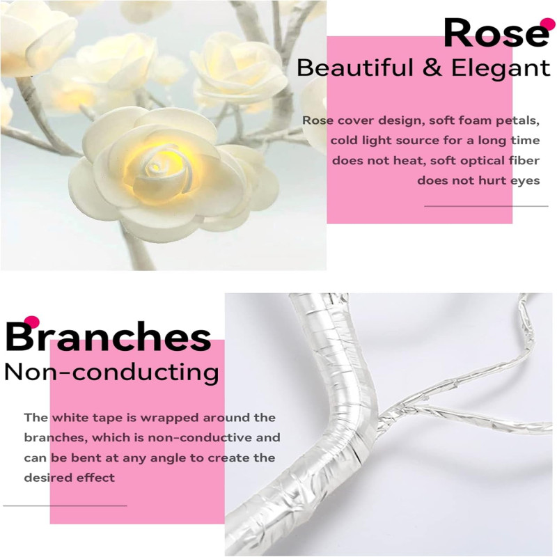 Rose Flower Bouquet Night Light Tree Lamp White