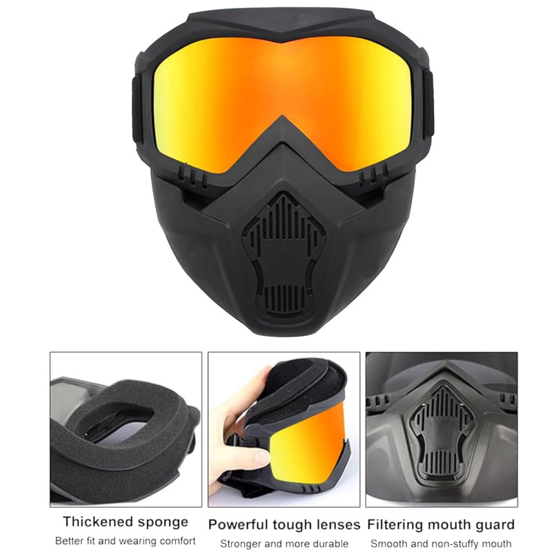 Motorcycle Helmet Riding Goggles Glasses With Removable Face Mask