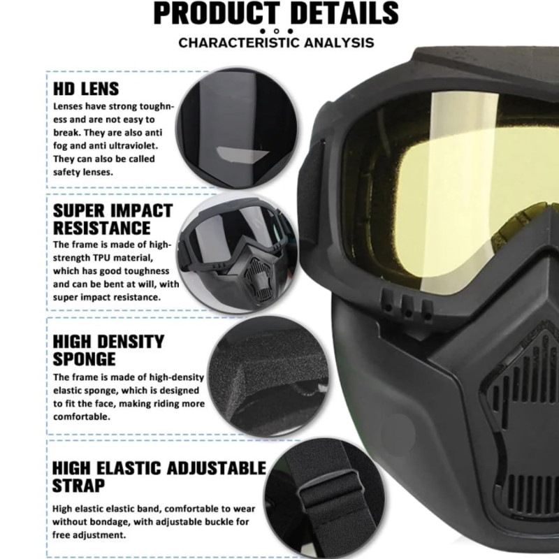 Motorcycle Helmet Riding Goggles Glasses With Removable Face Mask