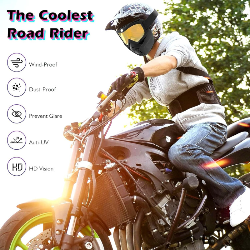 Motorcycle Helmet Riding Goggles Glasses With Removable Face Mask