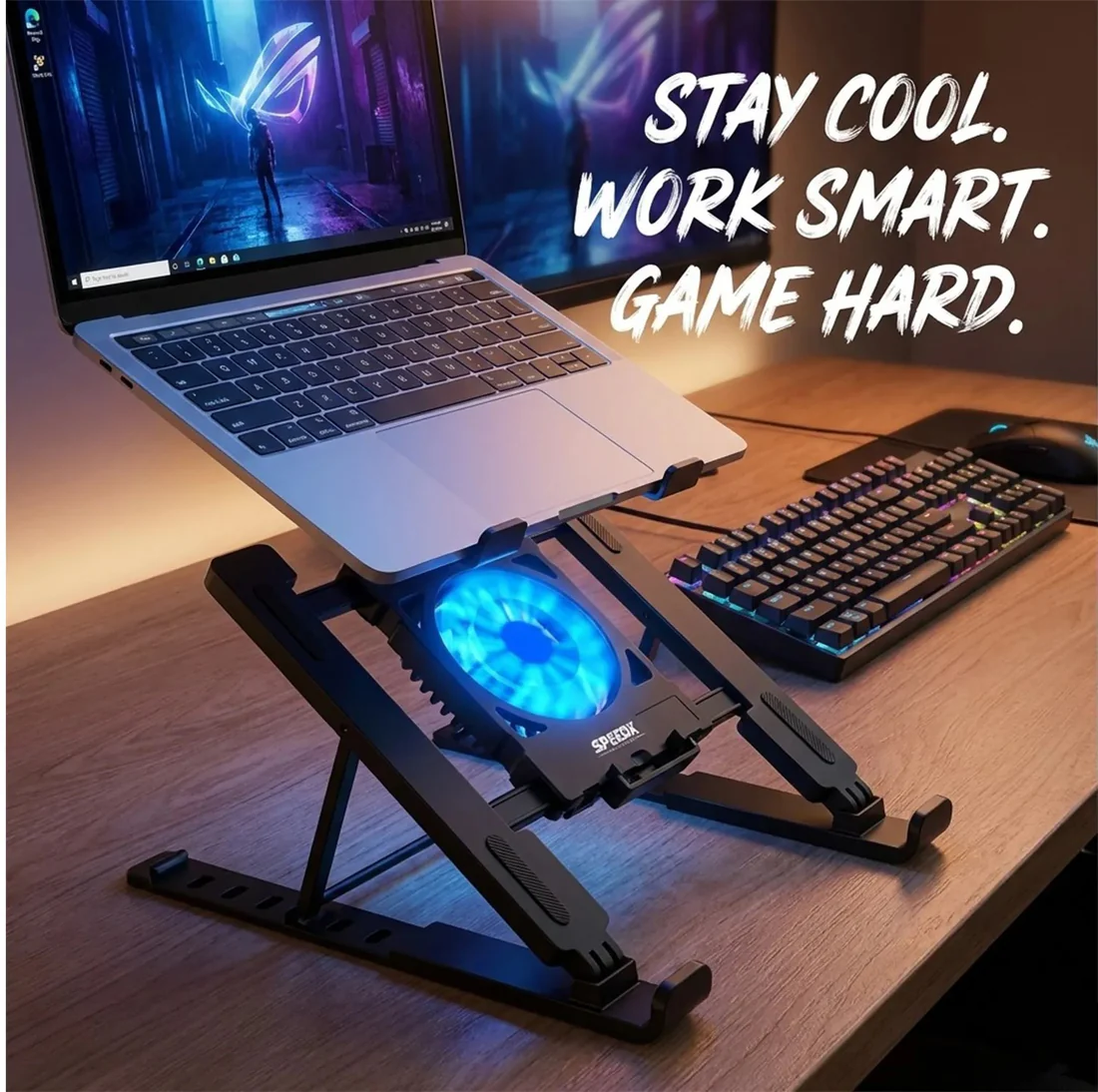 Adjustable Laptop Cooling Stand with Silent Fan & USB Power