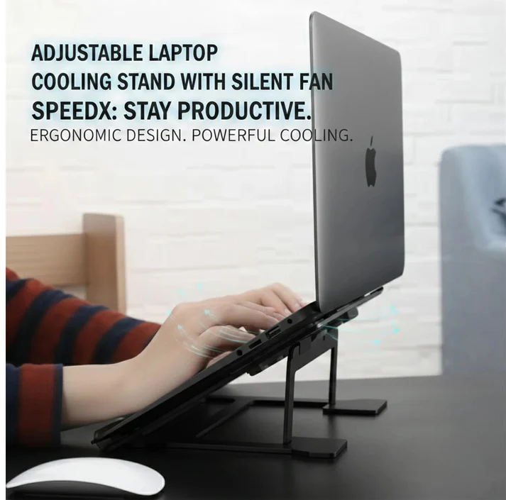 Adjustable Laptop Cooling Stand with Silent Fan & USB Power