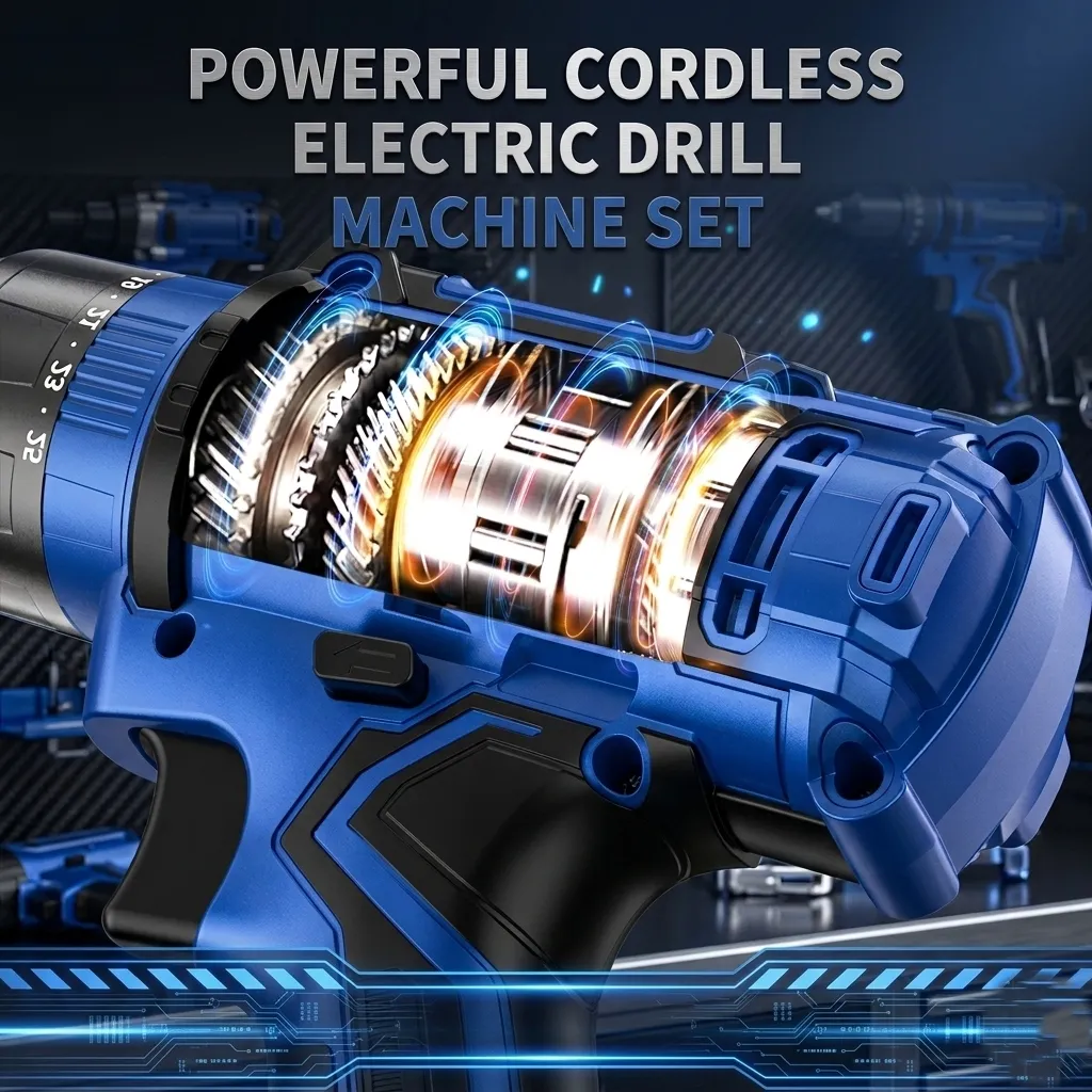 Powerful Cordless Electric Drill Machine Set with Bits & Storage Case