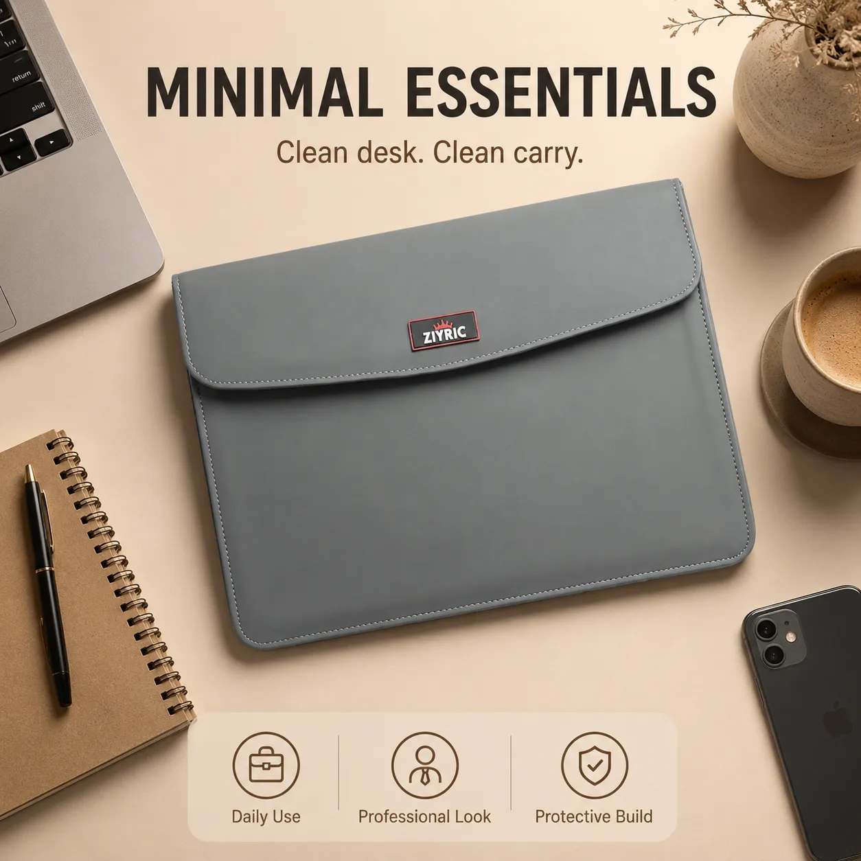 Professional PU Laptop Sleeve with Power Organizer Pouch – Stylish & Protective Case