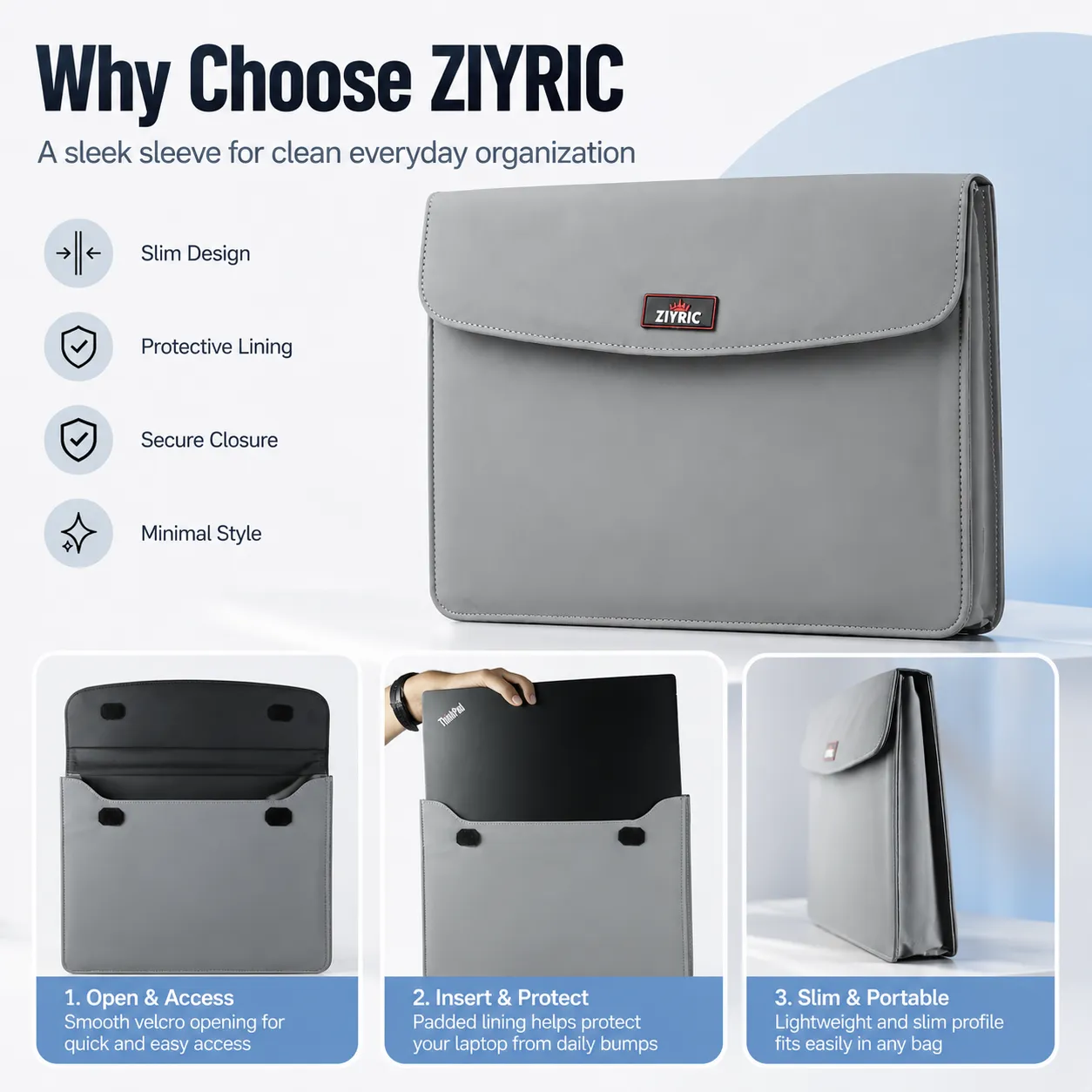 Professional PU Laptop Sleeve with Power Organizer Pouch – Stylish & Protective Case