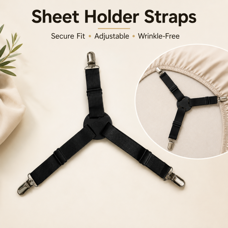Adjustable bed sheet holder straps with metal clips