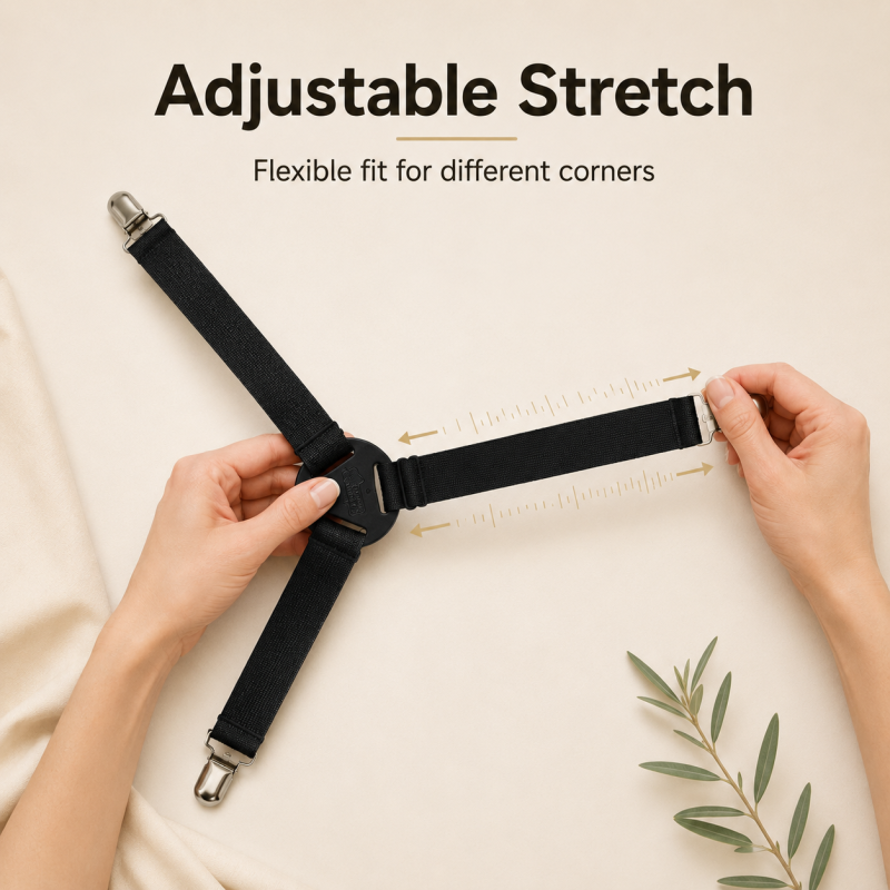 Adjustable bed sheet holder straps with metal clips