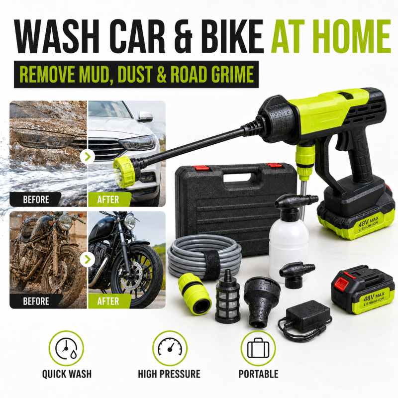 Portable Cordless High Pressure Washer Gun – Rechargeable Car, Bike & Home Cleaning Machine