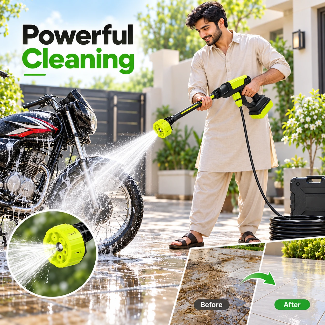 Portable Cordless High Pressure Washer Gun – Rechargeable Car, Bike & Home Cleaning Machine