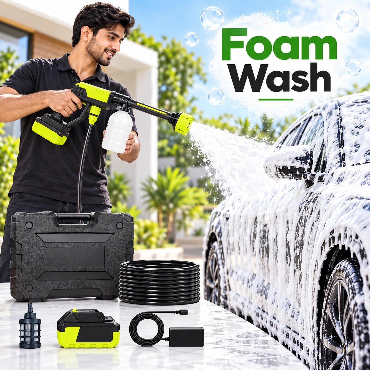 Portable Cordless High Pressure Washer Gun – Rechargeable Car, Bike & Home Cleaning Machine