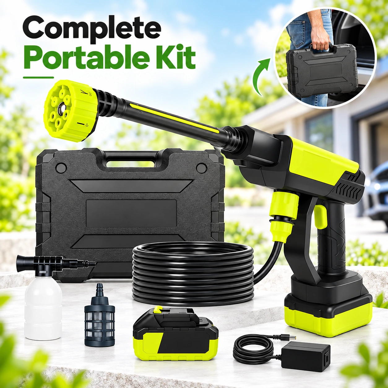 Portable Cordless High Pressure Washer Gun – Rechargeable Car, Bike & Home Cleaning Machine