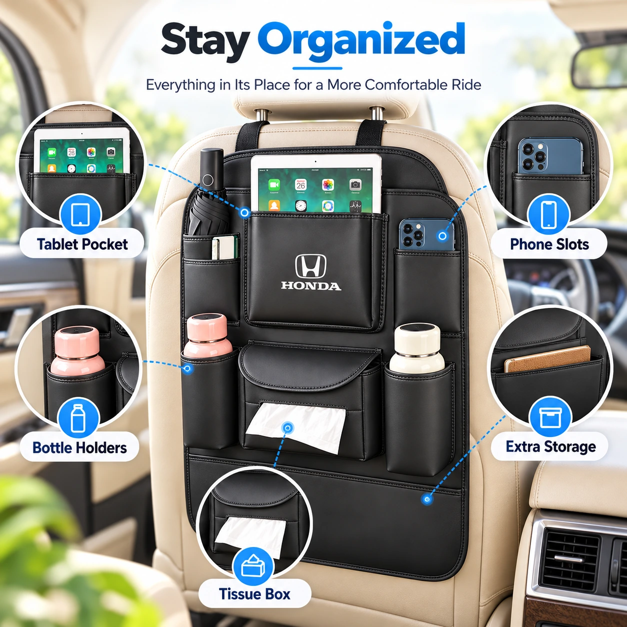 Multi Function Car Back Seat Organizer For Toyota Honda Suzuki Kia Hyundai & More | Automotive Accessories | Shopright.pk