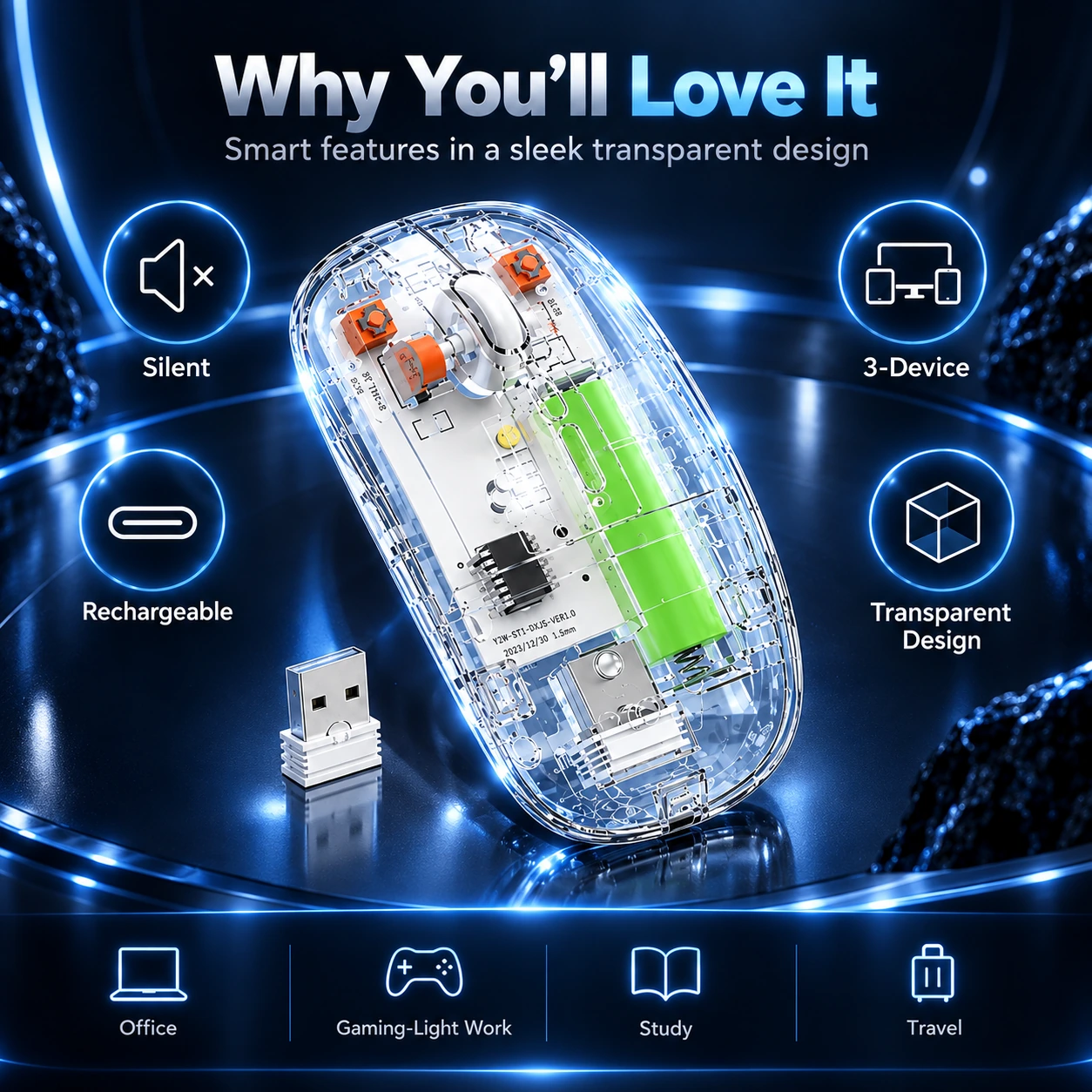 Transparent Wireless Rechargeable Mouse