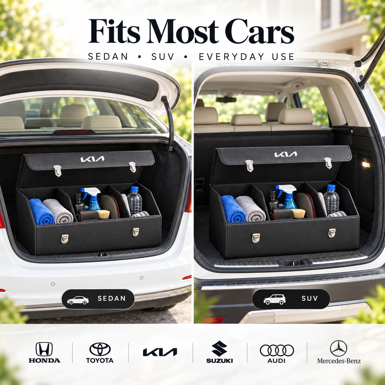 Car Trunk Organizer Foldable Cover 2 Compartments | Car Organizer Accessories | ShopRight.pk