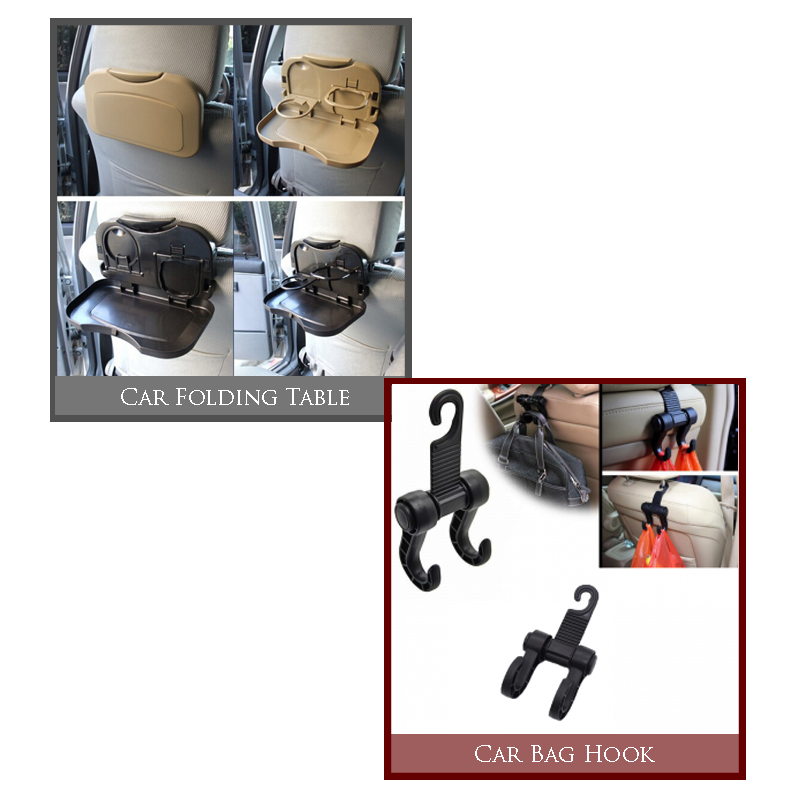 Pack Of 2: Car Dining Tray & Car Headrest Hooks