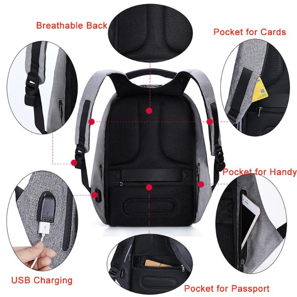 Anti Theft Usb Charging Travel Backpack With Free Powerbank