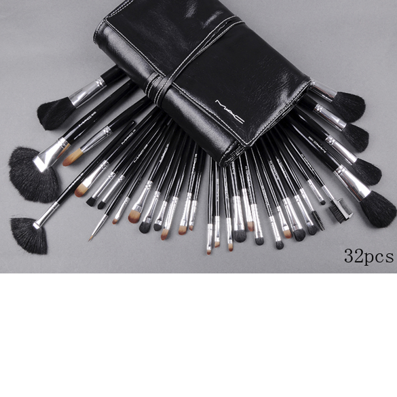 32 Piece Mac Makeup Brush Set With Leather Pouch