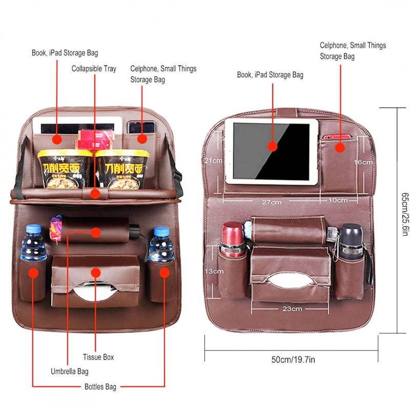Leather Car Back Seat Organizer And Food Tray