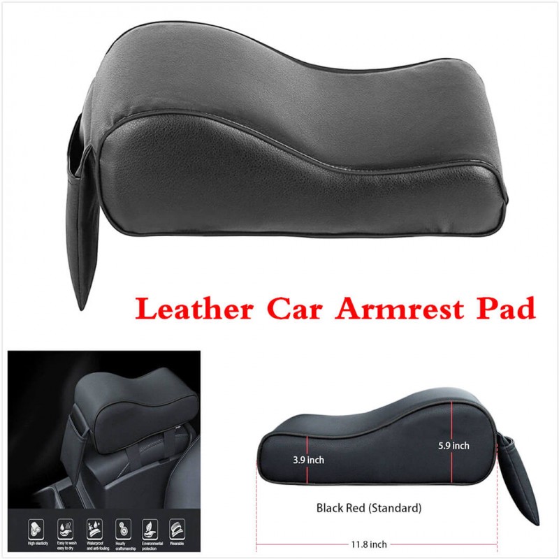 Car PU Memory Foam Armrest Console Cushion Cover Black