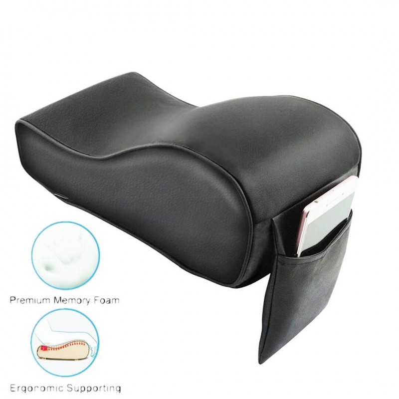 Car PU Memory Foam Armrest Console Cushion Cover Black