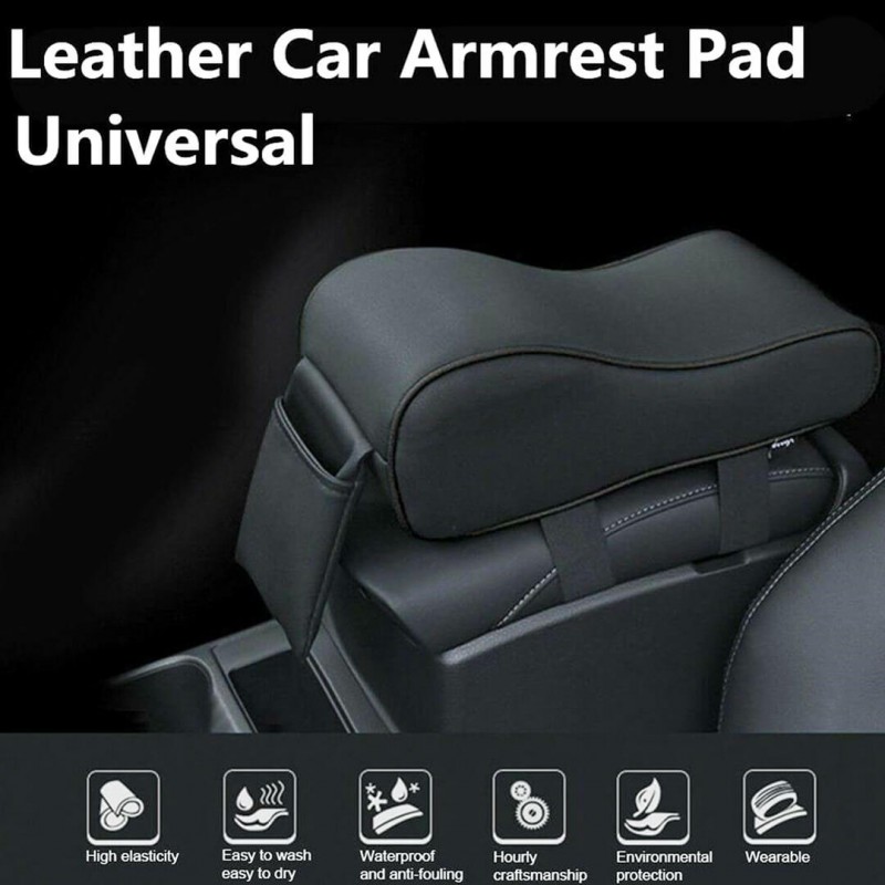 Car PU Memory Foam Armrest Console Cushion Cover Black