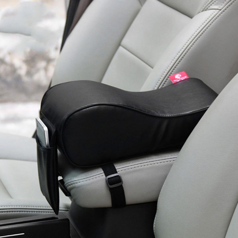 Car PU Memory Foam Armrest Console Cushion Cover Black