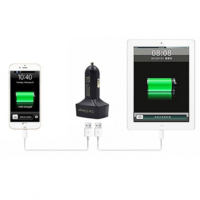 Car USB Socket 4 In 1 Dual USB Car Charger Adapter Voltage Tester