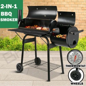 BBQ Smoker Charcoal Grill Roaster Portable Outdoor Camping Barbecue 2 in 1