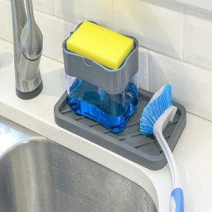 2-in-1 Pump Soap Dispenser with Sponge Caddy Kitchen and Bathroom Convenience