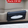 Sun Visor PU Leather Car Tissue Box Holder Black Pack OF 02