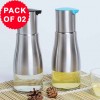 Pack of 2 - 320ml Stainless Steel Glass Oil Bottles Portable Kitchen Oil Dispensers