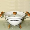 Ceramic Pot With Wooden Handle Steel Stand